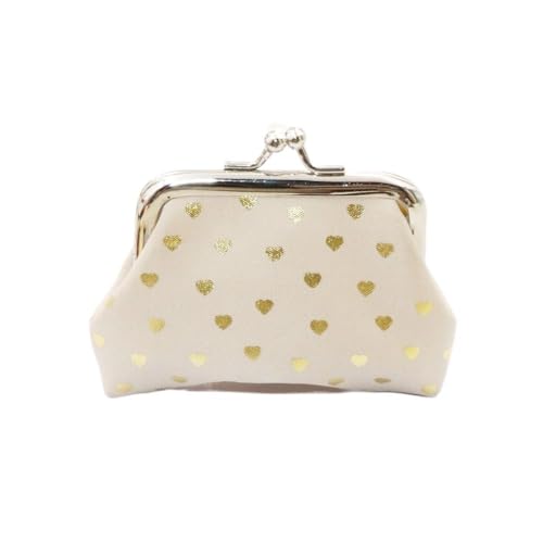 Mini carteira com fivela de coração trapézio de metal com fivela colorida portátil com fecho de beijo (bege)