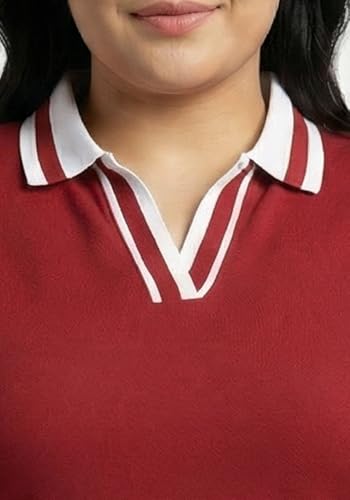 Image of Wear Your Opinion Plus Size Women Polo V Neck Stripe Collar Tshirt Top | Half Sleeve