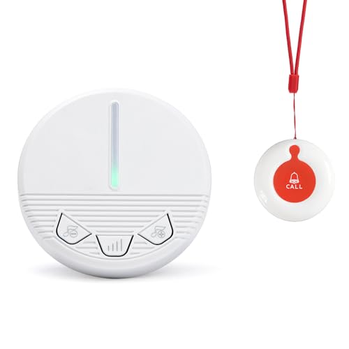 CYSSJF Pulsante Di Chiamata Wireless, Cercapersone Per Badanti, Pulsante Allarme Anziani, Allarme Bagno Disabili, Sos Per Anziani Al Collo (1 Pulsante Emergenza+1 Ricevitore)