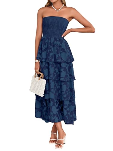 Image of Simplee Womens Summer Strapless Maxi Dress 2026 Boho Floral Off Shoulder Wedding Guest Dresses Tiered Beach Long Sundress