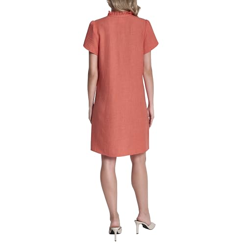 Image of DKNY Women's Front Tie Ruffle Neckline Trapeze Dress