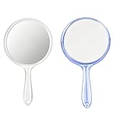 2er Pack Handspiegel mit Griff, 14.5x26.5cm Doppelseitiger Kosmetikspiegel mit 2X Vergrößerung, Halbtransparenter Schminkspiegel für Präzises Make-up und Gesichtspflege, Ideal für Zuhause und Reisen