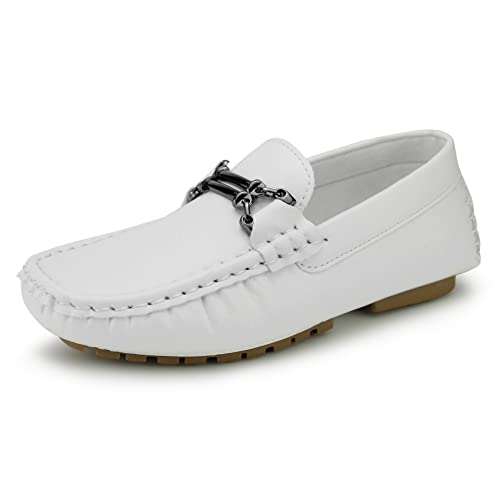Hawkwell Kids Casual Penny Loafer Moccasin Dress Driver Shoes, White Pu, 13 M Us Little Kid #TOP7