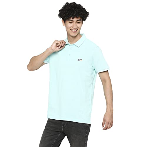 Image of Spykar Men's Slim Fit Polo Neck Half Sleeve Solid Casual T-Shirt