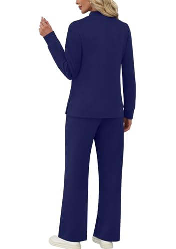 Image of WIHOLL Two Piece Sets for Women Fall Travel Vacation Outfits 2026 Long Sleeve Lounge Sets Side Slit Wide Leg Pants XS-3XL