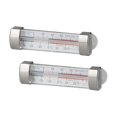 Taylor Large Dial Kitchen Refrigerator/Freezer Kitchen Thermometer with Suction Cups, Refrigerator/Fridge Thermometer - 2 Pack
