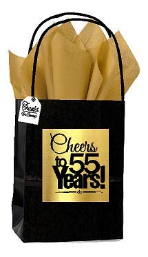 Celebrate Next Black & Gold 55th Birthday/Anniversary Cheers Themed Small Party Favor Gift Bags with Tags -12pack