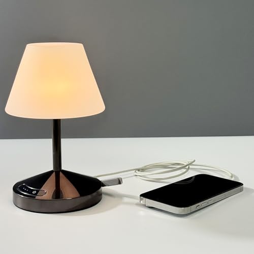 OUTON Lampada da Tavolo Senza Fili Ricaricabile 13-120h - Powerbank (Ingresso USB-C/Uscita USB-A), 3 Toni Regolabili (3000K-6000K) con Indicatore di Carica - per Interni, Esterni, Soggiorno - Nero