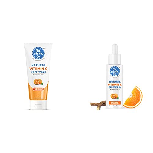 Image of The Moms Co Natural Vitamin C Face Wash I Natural Simple Face Wash | Clean & Glowing Skin | Orange Beads Chemical Free 80 ML & Vitamin C Face Serum 10 percent Vitamin C l 30 ml