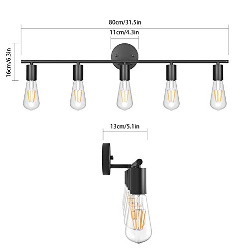 Image of Ralbay Black Bathroom Vanity Light Fixtures-5 Light Industrial Matte Black Wall Sconce, Vintage Edison Wall Lamp Lighting Fixture for Bathroom