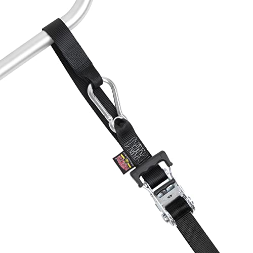 Image of PowerTye 1.5 inch x 10ft Extra Long Ratchet Tie Down Straps, Heavy Duty with Carabiner Hooks, Soft-Tye & Bag, for Motorcycle, ATV & Cargo - 1,000 lb WLL - Made in USA - Black /Black Pair