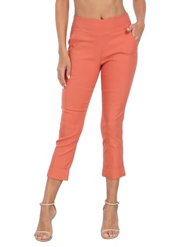 Image of HDE Pull On Capri Pant for Women w /Pockets Elastic Waist Cropped Work Pant