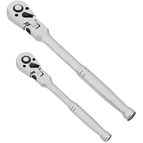 Amazon Brand - Denali 1/4-Inch (60 mm) and 3/8-Inch (95 mm) Drive 72-Tooth Flex Head Ratchet Set, 2 Pieces Cover