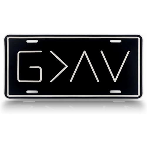 Autobase Black Metal Decorative Front License Plate (6 x 12) | Embossed G>^V - God is Greater Than The Highs and Lows | Vanity Car Tag for the Front of Vehicles