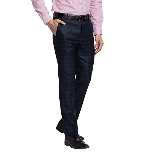 Image of Park Avenue Men's Poly Viscose Blend Checks Pattern Super Slim Fit Flat Front Formal Trouser