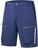 Men's Waterproof Reflective Stripe Cargo Hiking Shorts with 6 Zipper Pockets DarkBlue X-Large