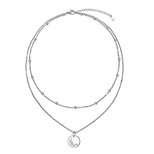 March Cherry Blossom Sterling Silver Birth Month Flower With Beads Layered Necklace Engraved Custom Floral Dainty Disc Charm Hand Stamped Pendant Personalized Jewelry Birthday Gift