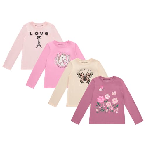 Image of BTween Girls 4 Pack Long Sleeve Graphic T-Shirts Cotton Blend, Fun Vibrant Designs