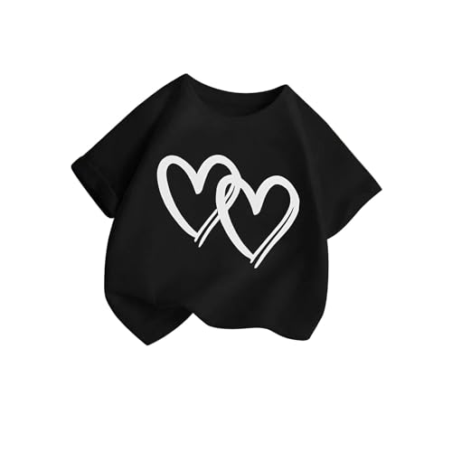 Girls Short Sleeve T Shirts Love Heart Print Soft Tee Crewneck Loose Breathable Lightweight Casual Summer Blouse Tops 3-12Y2