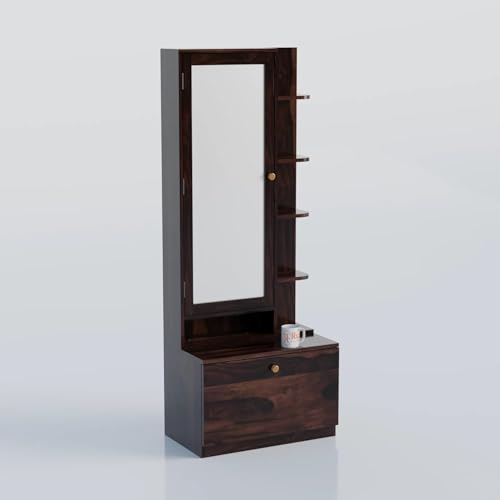 Image of Rajasthali Furniture Sheesham Wooden Dressing Tables for Bedroom with Drawer & 5 Shelves - Dressing Table with Storage Dressing Table Organiser Dresser with Mirror (Design 5)
