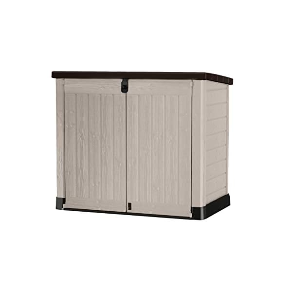 Keter Store it out Pro Mülltonnenbox mit Gasdruckfeder, wetterfest, abschließbar, beige, 1.200 L, 145,5 x 82 x 123cm…