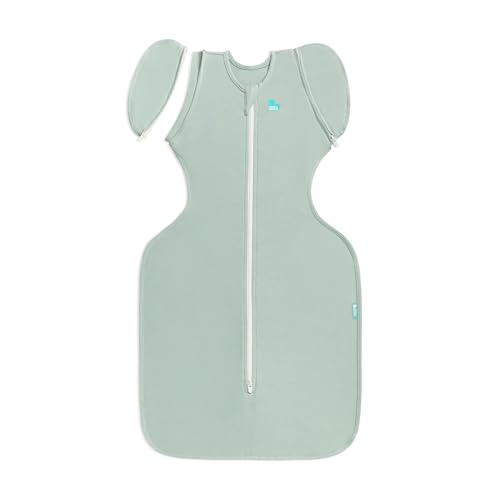 Love to Dream Swaddle Up Transition Bag - Arms Up Position - Light and Ultra Breathable Cotton - Twin Zip - Zip Off Wings - Spring Summer - Sleep Bag - 0.2TOG - Olive Medium (6-8.5kg)