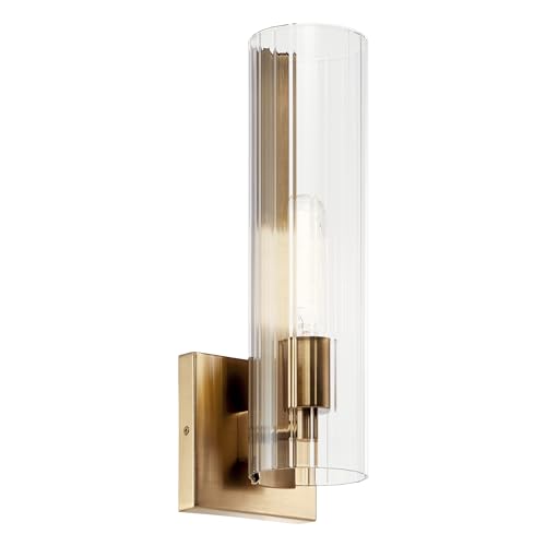 KICHLER Jemsa 1 Light Wall Sconce, Modern Light with Clear Fluted Glass in Champagne Bronze for Bathroom, Powder Room, Sides of Fireplace, Down a Hallway, Kitchen, or Bedroom (14