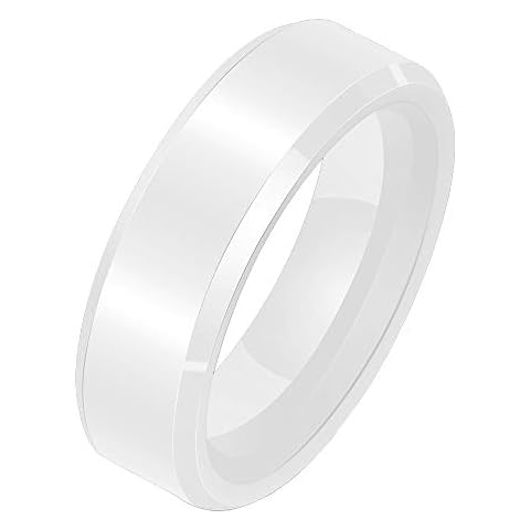 HIJONES Anillo de Cerámica Blanco para Hombre Mujer Cover