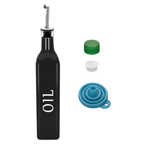 eispap 1 Pc 17oz Olive Dispenser Bottle,500ml Glass Oil and Vinegar Dispenser Set with 1 Stainless Steel Pourers,Funnel Bottles for Kitchen (Black Oil)