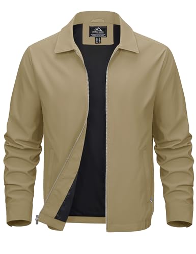 MAGCOMSEN Khaki Jacket Lightweight Windbreaker Spring Fall Jackets Zip Up Light Coat Business Casual Jacket with Pockets,XL