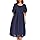 BSBUY Vestido Camiseta Mujer Manga Corta, Vestido Mujer Verano en Talla Grandes, Casual Vestidos Hasta la Rodilla para Mujer, con Plisado, con Bolsillos y Cuello Redondo, Azul Marino-L