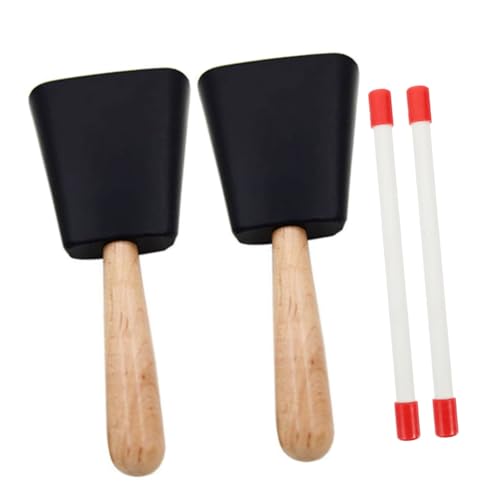 VICASKY Metal Cowbell with Handle Steel Stick Percussion Instrument Music Hand Bell 2pcs