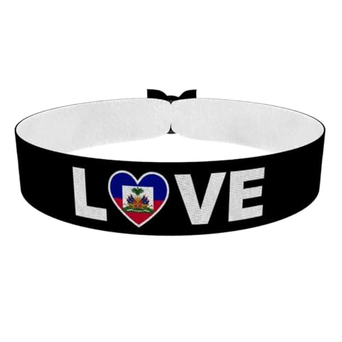 Druck-Palast Bracelet Love Haïti - Drapeau en Tissu Satin - Imperméable & Durable - Bracelet Fan - Idée Cadeau Unisexe - Accessoire de Mode Patriotique - Produits Haïti
