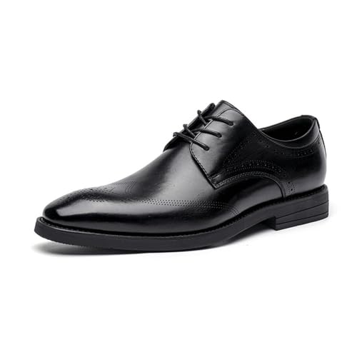 Men's Leather Shoes Top Layer Cowhide Business Dress Shoes Men's Genuine Leather British Brock Carved Wedding Shoes(Black,39)