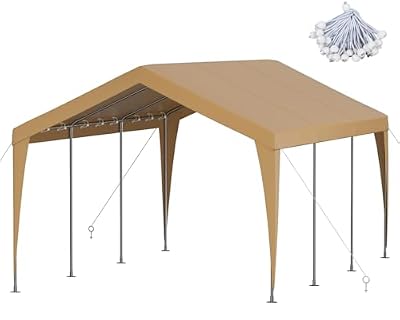 10x20 FT Heavy Duty Carport, Outdoor Portable Car Canopy Garage, Galvanized Steel Frame, UV-Resistant Waterproof PE Tarp Shelter for Vehicles, Boats, RVs, Driveway Carport, Yellow