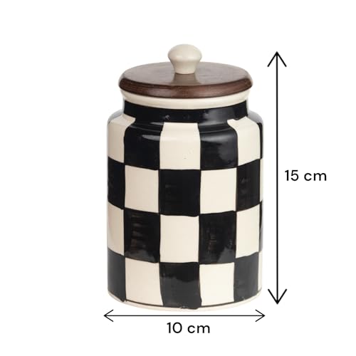 Image of Airtight Ceramic Jar with Wooden Lid (Pack of 2) - 1000ml Each - Kitchen Storage Containers for Sugar, Tea, Salt, Pickles, Pulses & More (Yellow & Black)