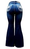 Jack David H&Y Women's 70s Trendy Sexy Rhinestone Studded Flare Fitted Bell Bottom Denim Jeans