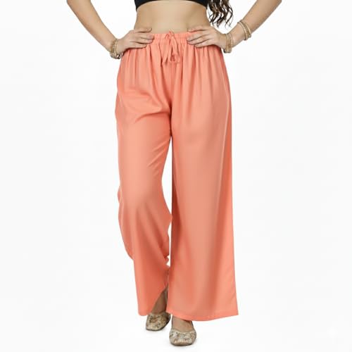 Image of Women's Rayon Palazzo Pants | Solid Color Wide Leg Trousers in 18 Shades | Elastic Waist Casual Bottoms XS-7XL | Comfortable