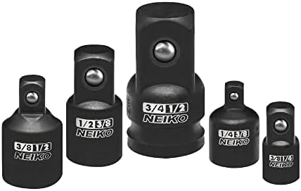 NEIKO 30249A 5 Piece Impact Socket Adapter Set, Standard SAE Socket Impact Adapter & Reducer, 1/4, 3/8, 1/2" Cr-V Steel Impact Driver & Wrench Conversion Kit Socket Reducer, Locking Socket Adapter Set