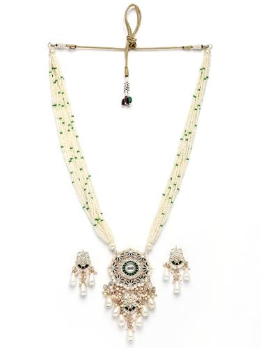 Image of Karatcart Red & Green Beaded Long Kundan Rani Haar Necklace Set for Women