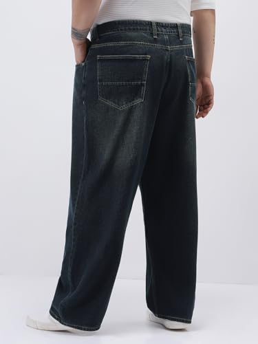 Image of Urbano Plus Men's Loose Baggy Fit Heavy Washed Jeans Non-Stretchable