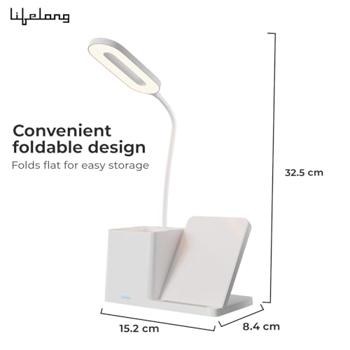 Image of Lifelong LED Desk Lamp with Wireless Charging & Pen Holder | 3 Adjustable Brightness Mode, Eye-Caring Touch Control Table Lamp | 360 Flexible Gooseneck Desk Organizer for Study, Office, Bedroom & Home