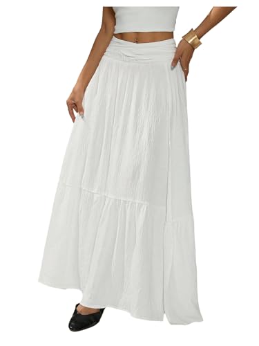 GORGLITTER Women's Ruched Layered Ruffle Long Skirt Y2k High Slit Flowy Coquette Skirts