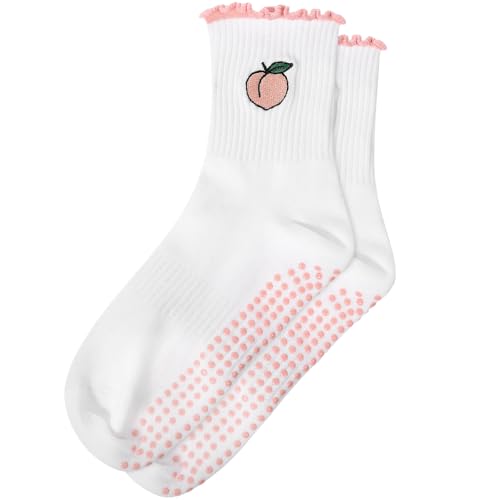 Image of Jeyiour Summer Cute Pilates Socks Women Bow Nonslip Ruffle Yoga Socks with Grip Barre Pilates Gift for Work Dance Fitness