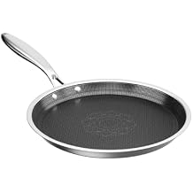 COOKER KING 11" Round Griddle Pan, 3-Ply Hybrid Stainless Steel Crepe Pan with Stay-Cool Handle, Non Stick & Non Toxic for Pancake, Eggs, All Stovetop & Induction Compatible, Oven & Dishwasher Safe
