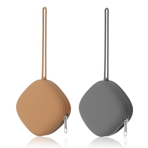 Image of AULEGE Silicone Pacifier Holder Case, Baby Binky Silicone Cover Pouch, 2 Pack (Clay, Dark Grey)