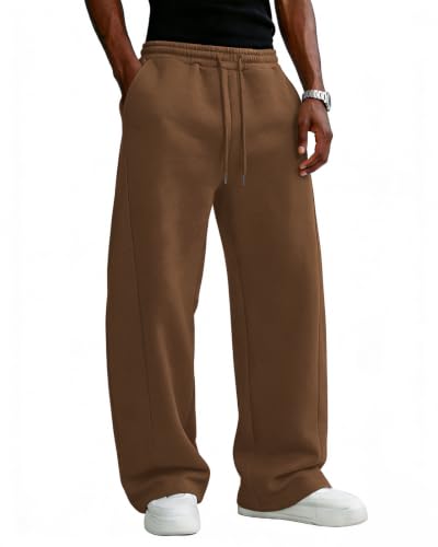 Image of Men's Baggy Sweatpants Cotton Fleece Wide Leg Lounge Sweat Pants Drawstring Waist Jogging Pants with Pockets
