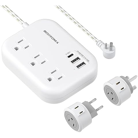 European Travel Plug Adapter, UK/US/EU Travel Power Strip with USB C and 2 USB Ports, 3 AC Outlets. International Universal Plug Adapter with 5ft Extension Cord, Compact for Travel, Cruise Ship Cover