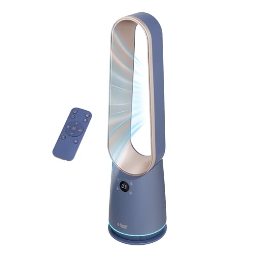 Russell Hobbs Smart Bladeless Cooling Fan in Opulence 9 Speed Settings 3 Modes Touch Controlled Buttons WiFi Enabled LED Display with Remote 80 Oscillation Function 80cm Tall RHBLDLC25BLSM
