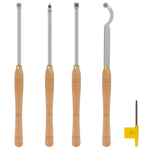 HOPSON TOOLS Carbide Tipped Woodturning Chisels Lathe Tool Kit with 4 Indexable Inserts, Perfect for Woodturning Lathe Roughing Finishing Detailing and Hollowing